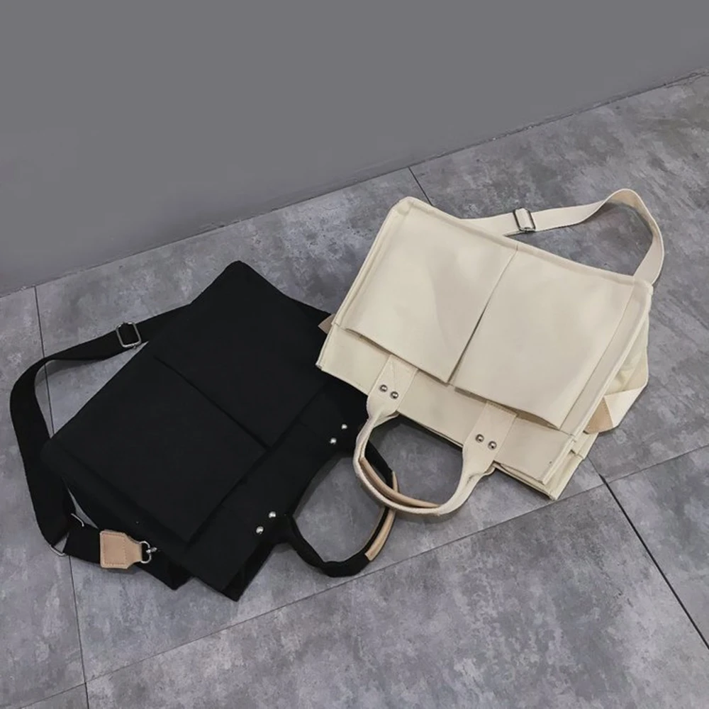 Fashion Canvas Bag for Women Large Capacity Tote Bag Solid Color Shoulder Bags Black White Shopping Bag Ladies Crossbody Bags