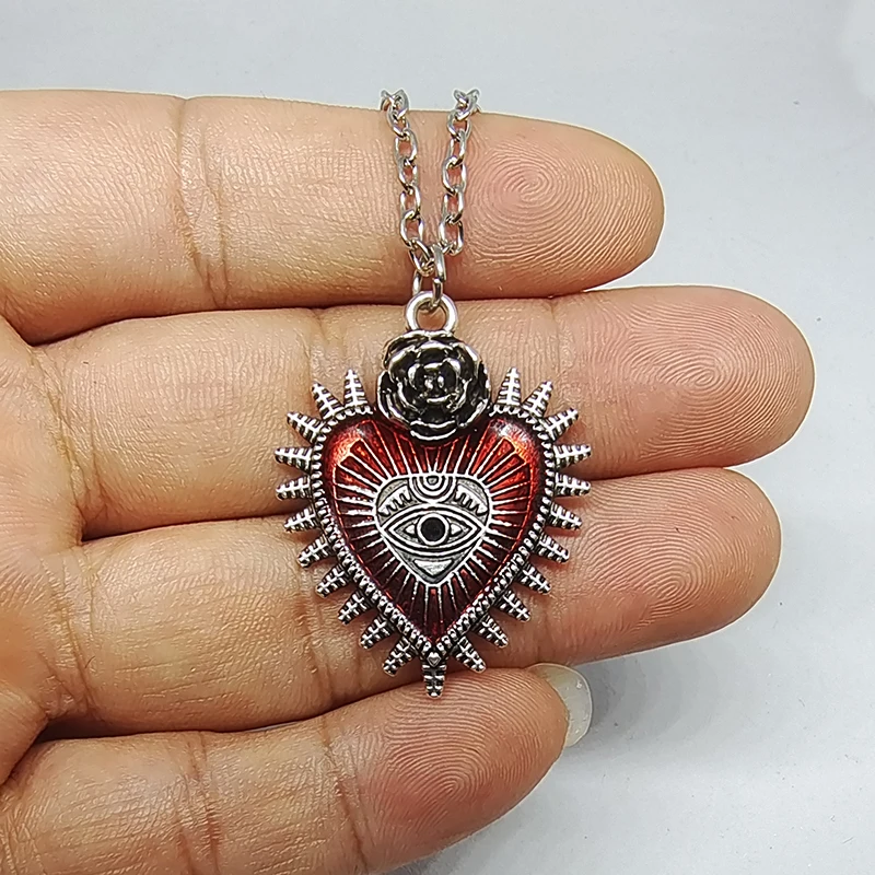 Wild Rose Heart Blood Eye Drop Oil Pendant Gothic Punk Holiday Necklace