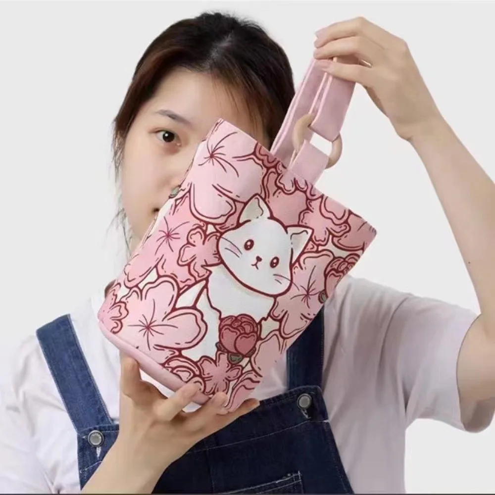 

Cartoon Girl Canvas Bucket Bag Korean Style Shoulder Bag Y2K Outing Shopping Bag Women Sweet Cute Handbag Student Lunch Bag