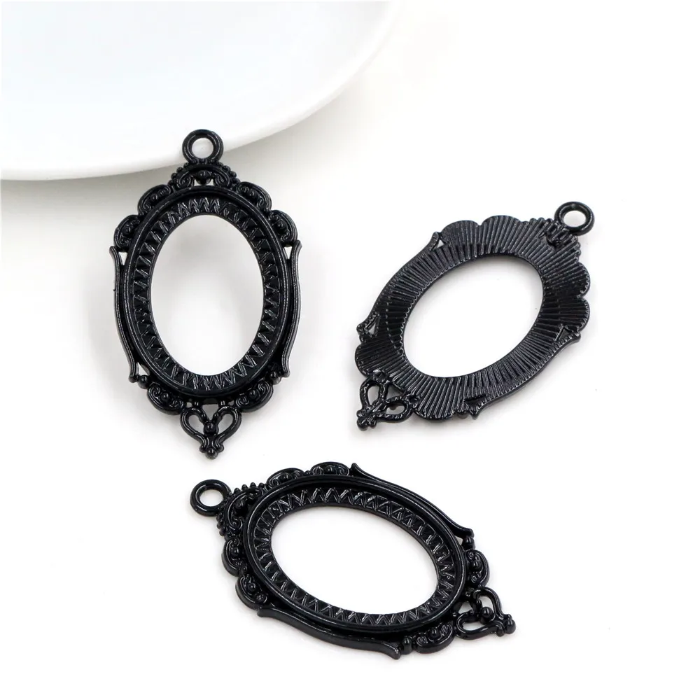 10pcs 18x25mm Inner Size Black Hollowing Style Cameo Cabochon Base Setting Charms Pendant necklace findings  (C1-01)