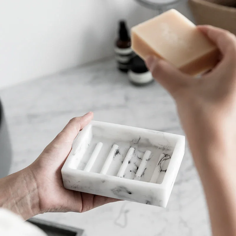 Nordic Bathroom Soap Holder - Imitation Marble Stripe Resin Storage Dish, Stylish Accessory for Sinks & Showers