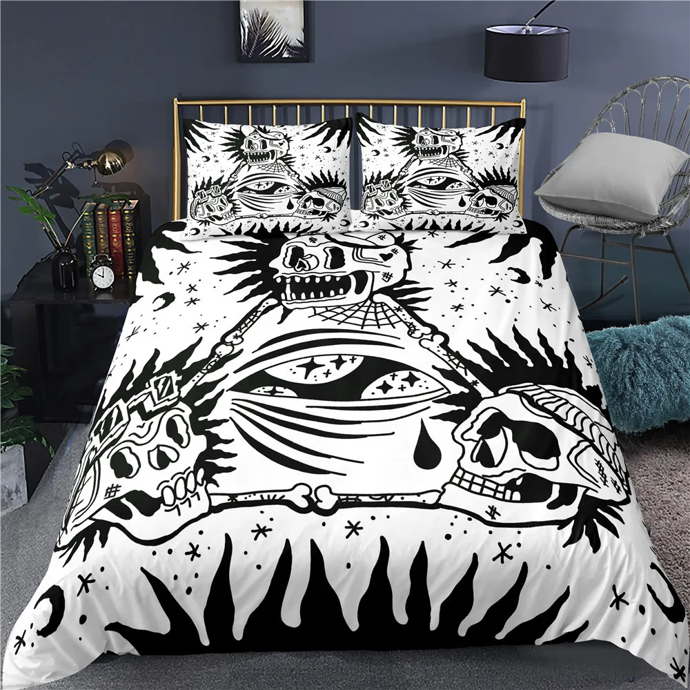 3D Printed Human and Skeleton Flower Black White  Design Bedclothes Duvet Cover Set White Bedding Set Comforter Cover Pillowcase