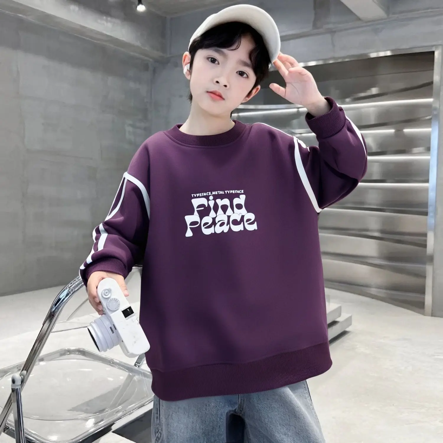 

Boys' Medium-Large 2025 New Spring/Autumn No Hood Crewneck Korean Style Versatile Stylish Letter Print Kids Sweatshirt