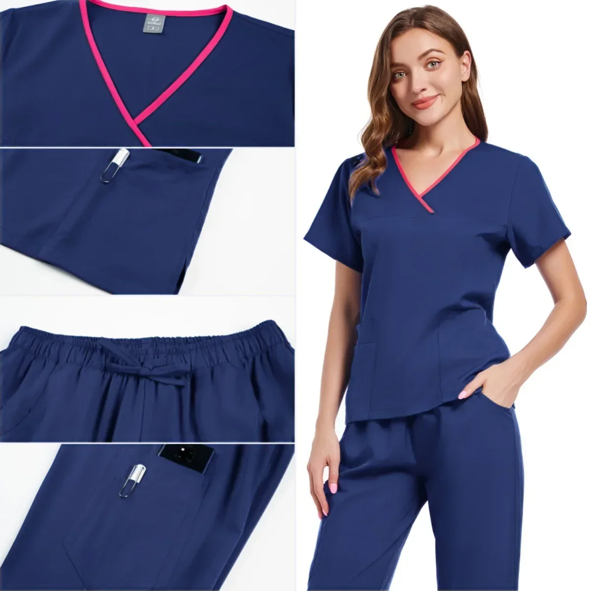 Beauty Salon Skin Manager SPA Doctor's Work Suit Long Sleeved V-neck Nurse's Uniform Set Elastic Hand Wash Workwear