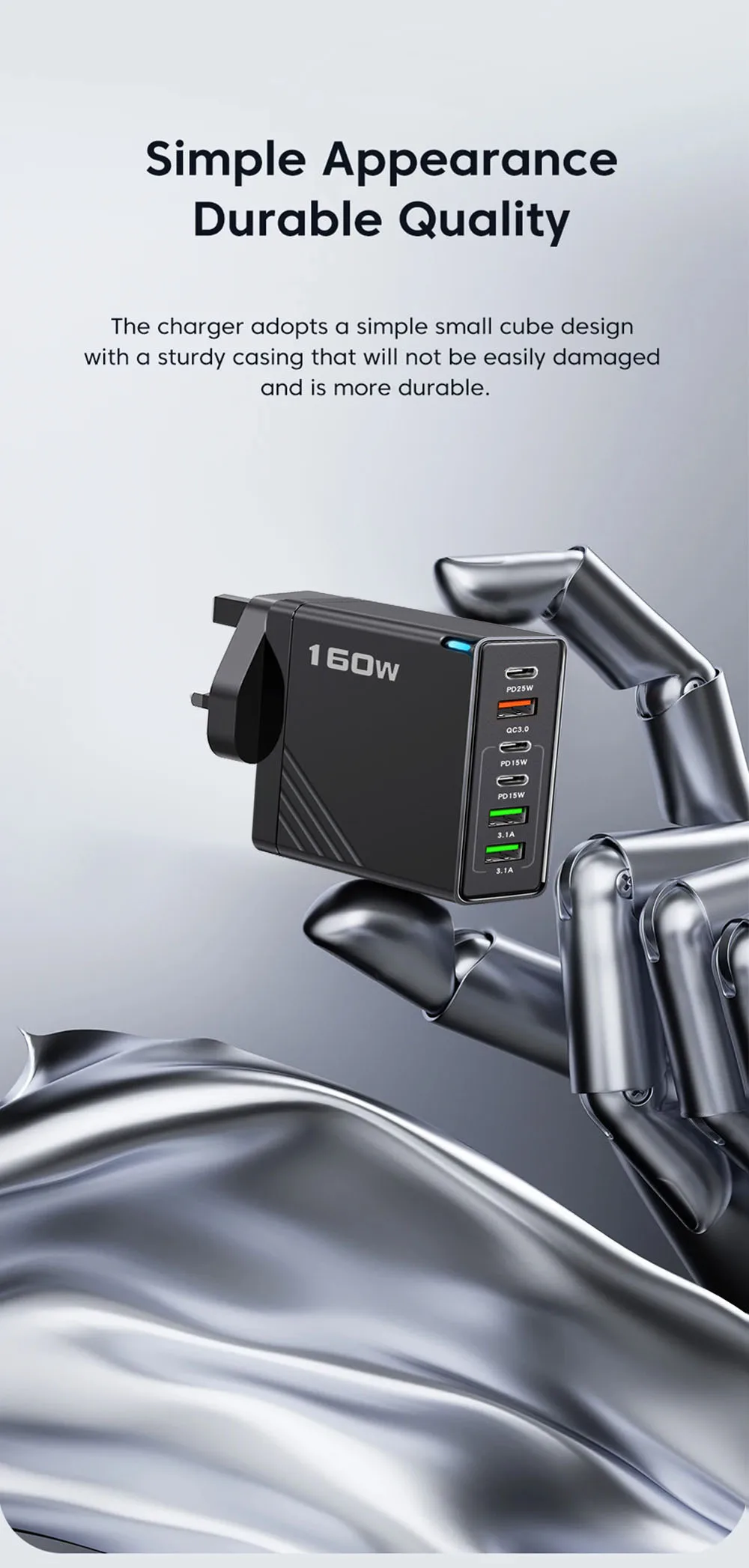 Black 160W 6 Port Fast Wall Charger UK Plug 3PD 3USB QC3.0 Multi Port Travel Charge For iphone samsung Tablet Laptop Smartphones