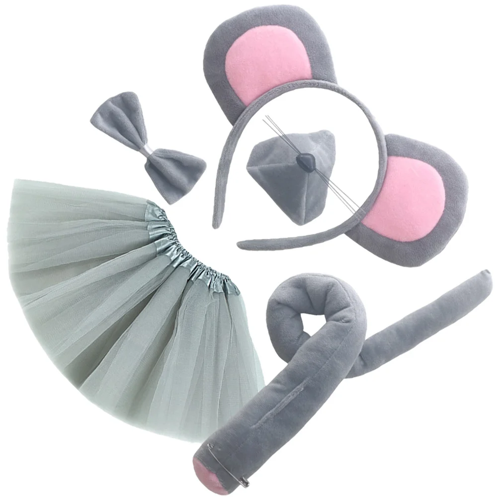 1Set Grey Mouse Headband Accessory Set Soft Flexible Ear Band and Wiggle Tail for Costumes Comfort Secure Fit