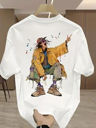 Men's 100% pure cotton summer loose fitting oversized Paris print casual slim fit round neck short sleeved T-shirt top