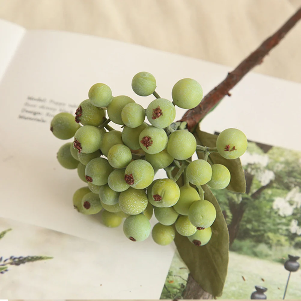 

5pcs Green Berries Artificial Berry For Christmas New Year Decoration Wedding Decor Coffee Shop Decor Fake Decorative Fruit