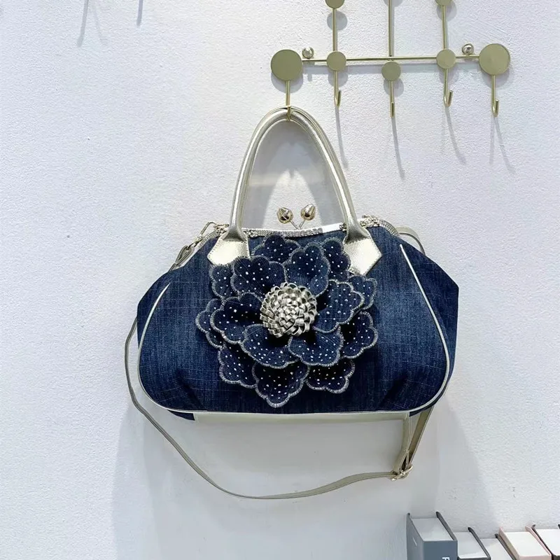 New fashion ladies large capacity handbag European and American style flower cowboy diamond crossbody bag for women