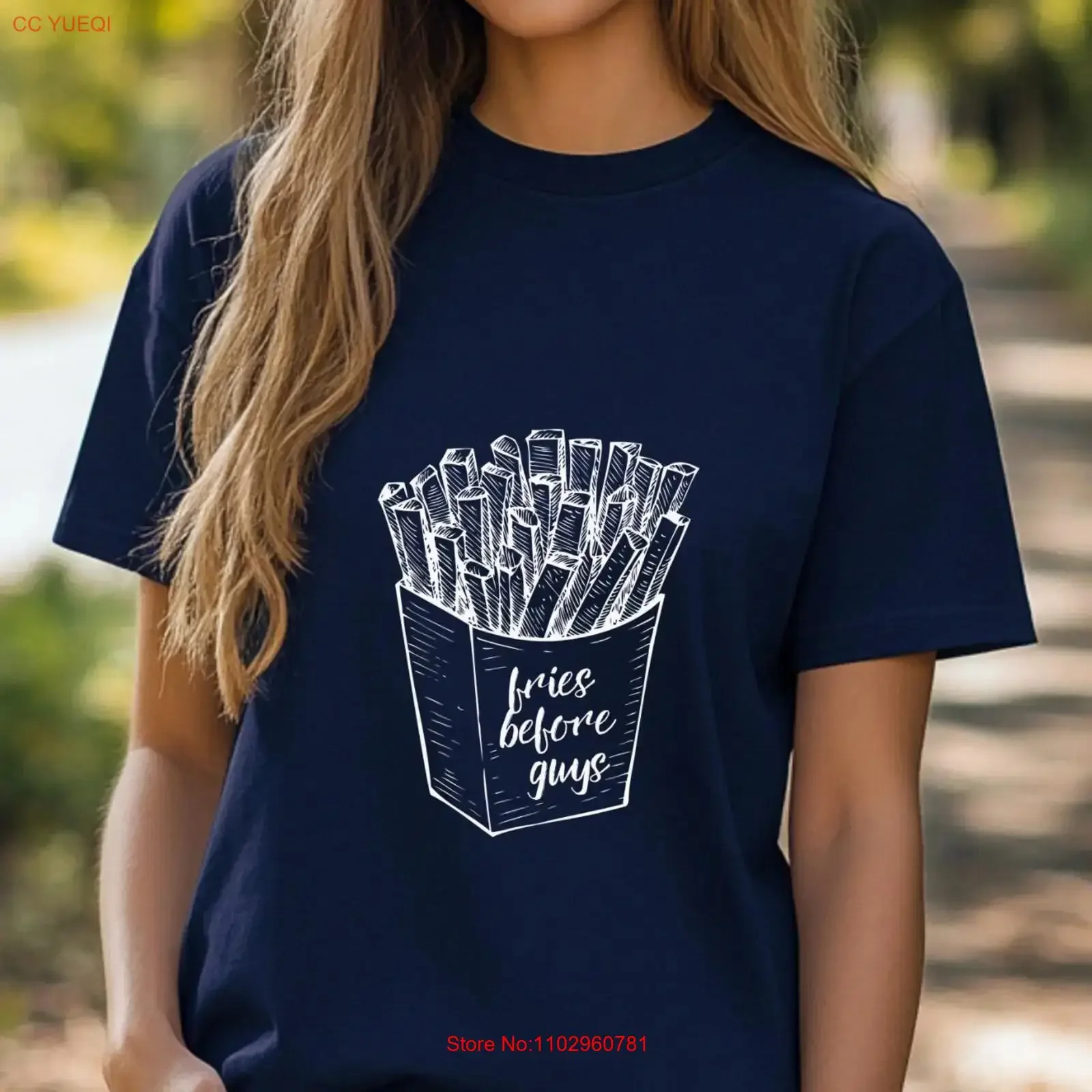 Fries Before Guys T-Shirt, lustig, mit Humor, Feminismus, Vintage, Essen, Mode, Vintage, gewaschen, leicht stilvoll, dehnbar, atmungsaktiv