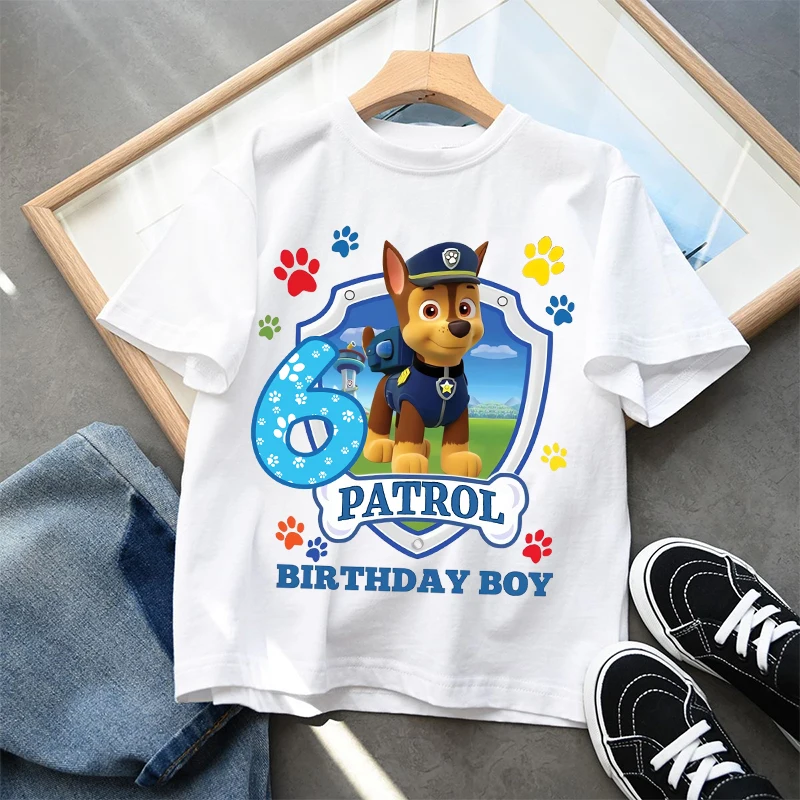 New Paw Patrol Children T-shirts Birthday Number 1-9 Printed Boys Girls Tops Kids Cartoon Short Sleeves 2024 Baby Summer Clothes