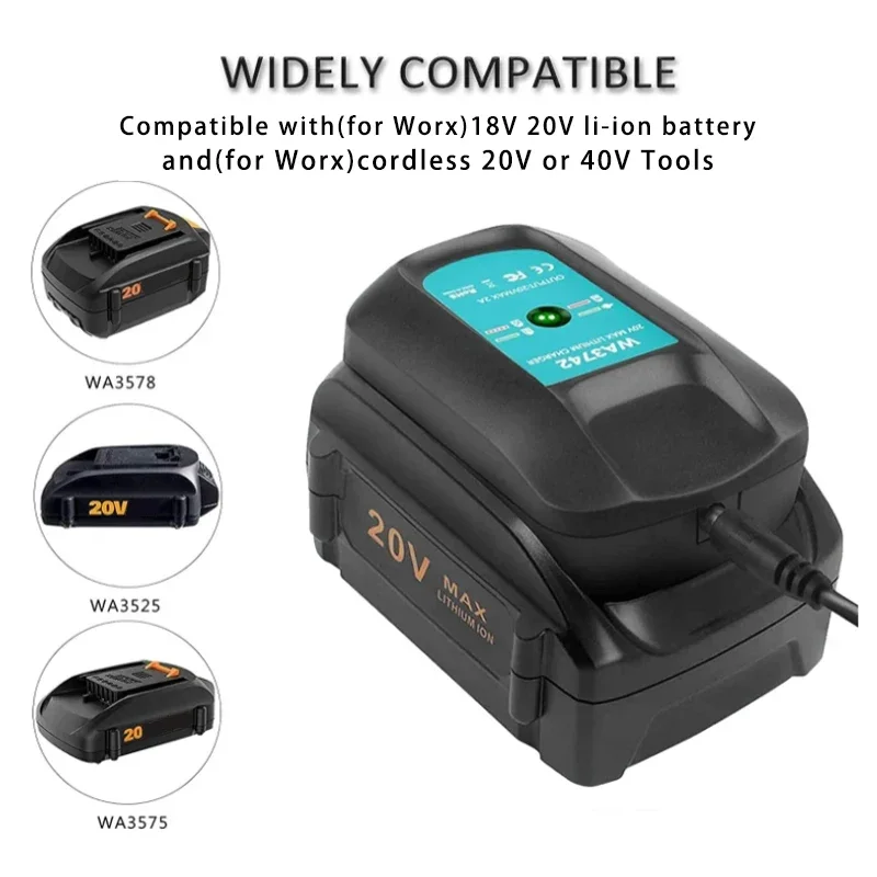 WA3742 Li-ion Battery Charger For Worx 20V 18V Lithium Battery 2A Charger WA3875 WA3520 WA3525 WA3578 WA3575 WA3835 Fast Charger