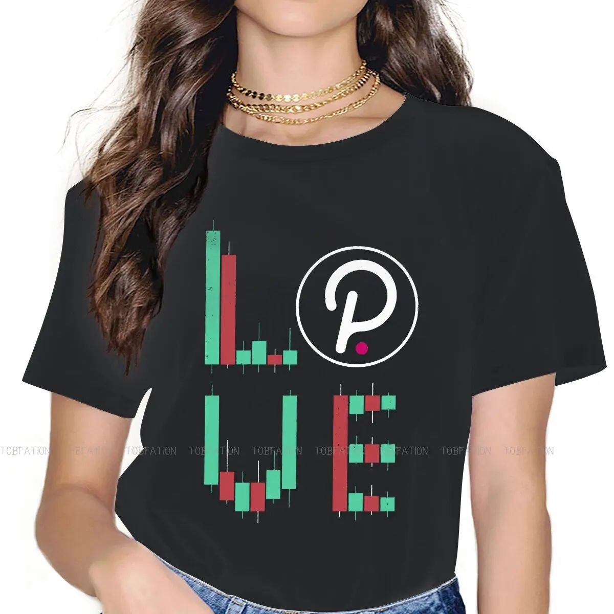 Vintage LOVE Stock Chart Women's TShirt Crypto Coin Girls Basic Tops 4XL Cotton Female T Shirt Funny Hipster Gift