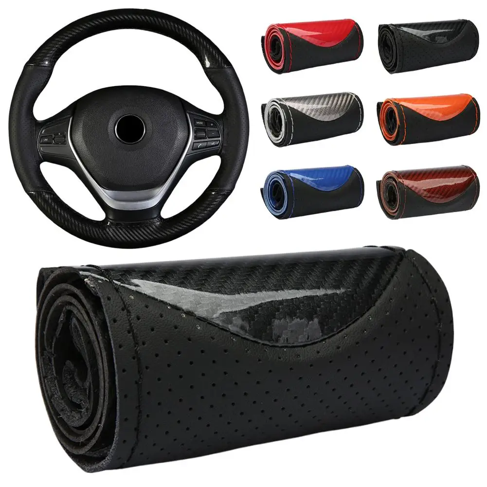 Crystal Carbon Fiber Fashion Sports Hand-stitched Steering Wheel Cover Car Wheel Cover Non-slip Leather Braid For Steering Wheel