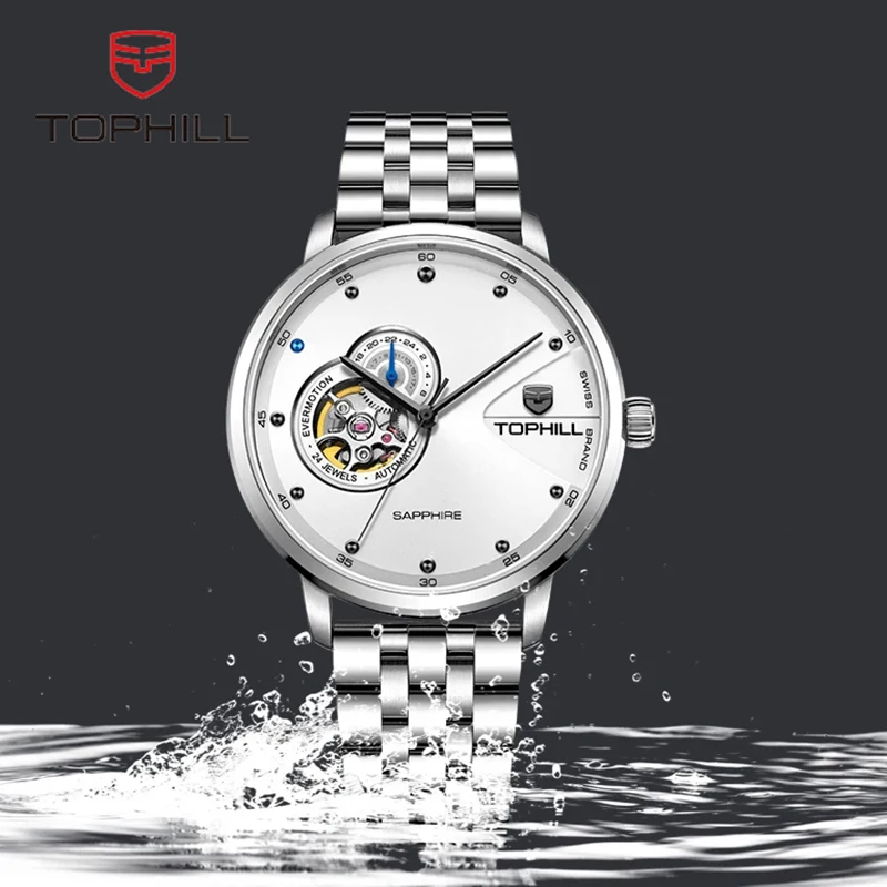 

TOPHILL Automatic sapphire crystal 316 stainless steel hollowed out 24h 5ATM waterproof men' mechanical watch TW060G