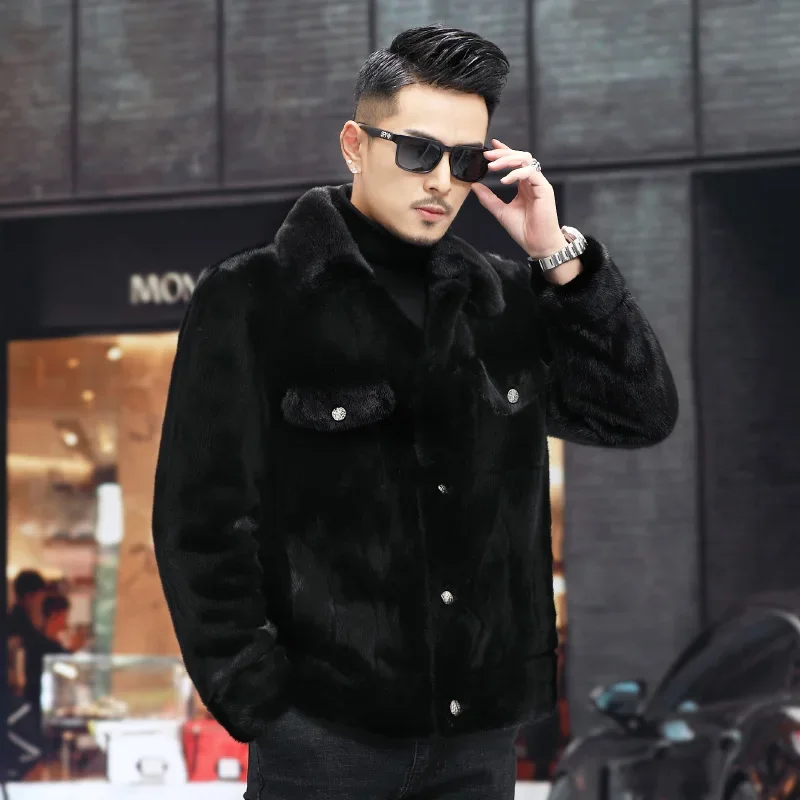 AYUNSUE High-end WARM Mens FUR Coat แจ็คเก็ตฤดูหนาวสําหรับชาย Real Mink FUR Coats Lapel Casual Mink FUR JACKET Single-breasted SGG