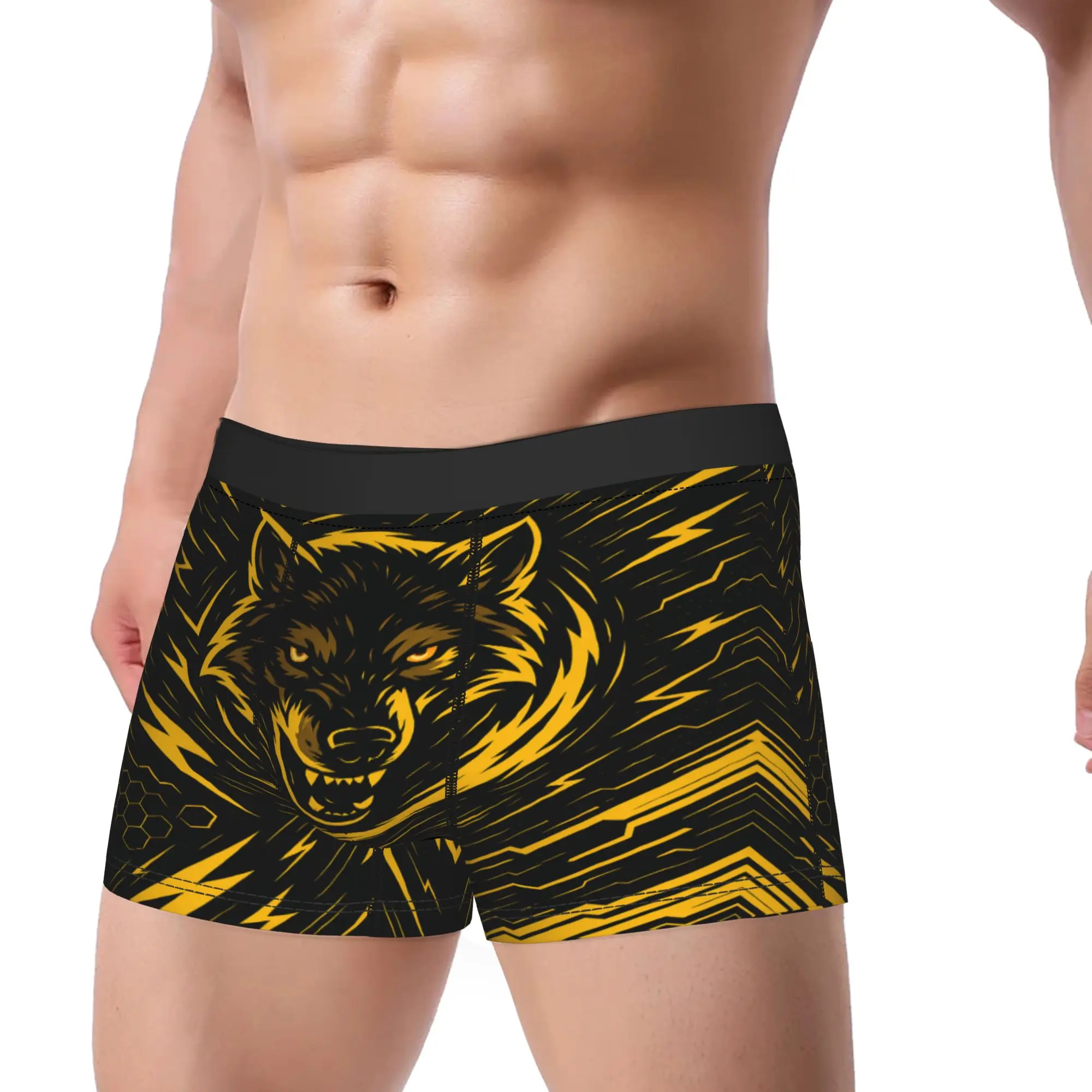 Golden Lightning Wolf Dark Street Print  Underpants Breathbale Panties Male Underwear Ventilate Shorts Boxer Briefs