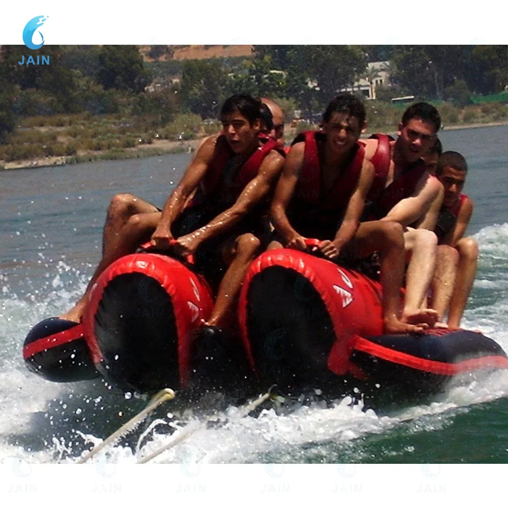 10-Player Red Shark Inflatable Flying Fish Banana Boat - Heavy-Duty Towable Water Game for Group Water Sports