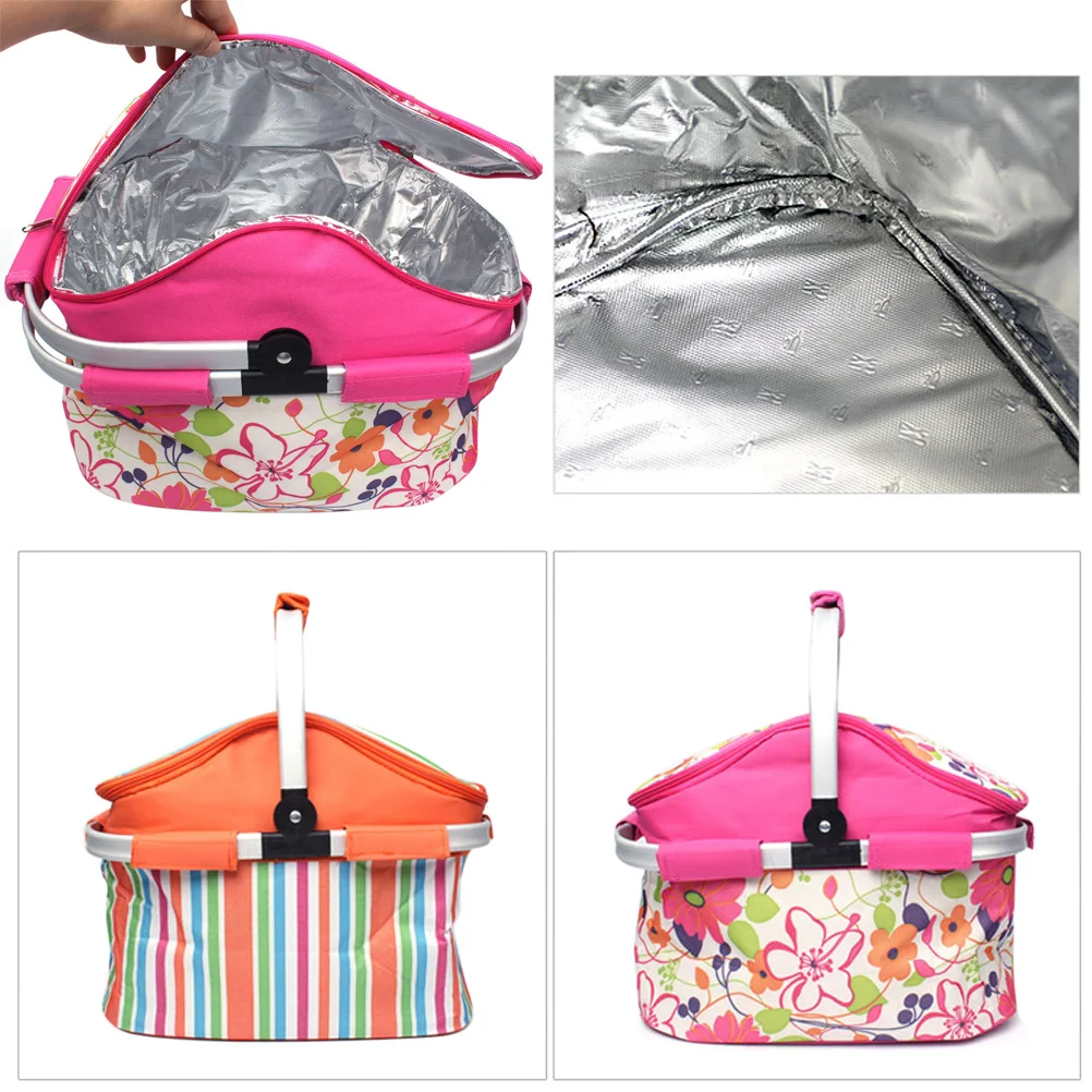 

Insulated Picnic Bag Orange Large Capacity Lunch Tote For Outdoor Bbq Camping Work School Food Carrier Storage Tote Bag