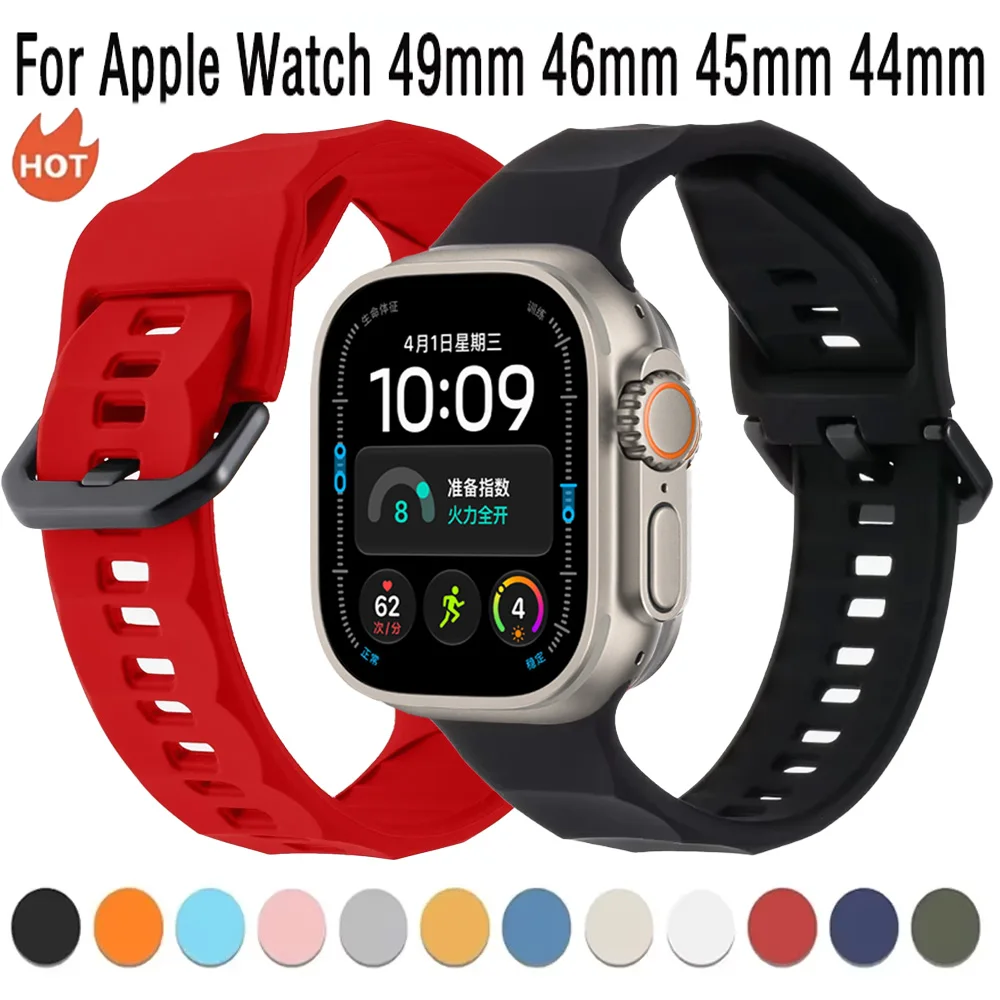 Silicone Strap For Apple Watch Ultra 4 3 49mm 12 11 10 46mm 9 8 7 45mm Sport Bracelet Series 6 5 4 SE 44mm Smart Watch Wristband