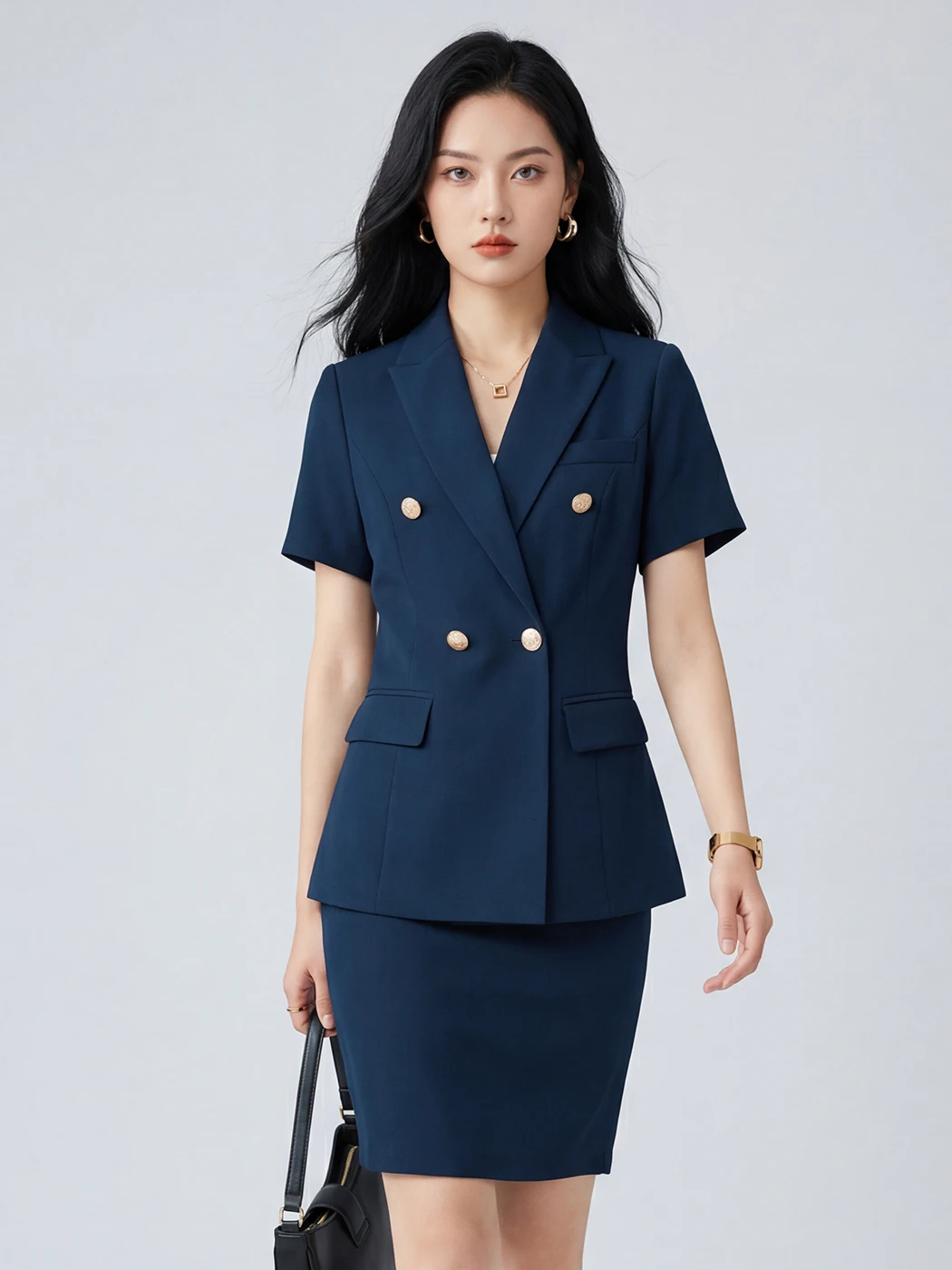 Women's Formal Suit Professional Career Interview Set Small Size Elegant Workwear Commute Style Polyester Fiber Short Sleeve