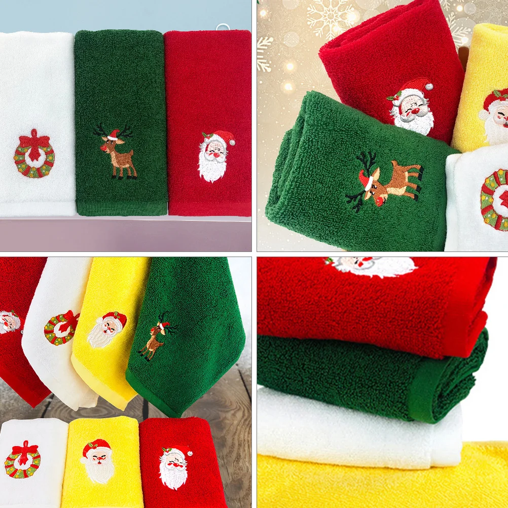 

2Pcs Christmas Embroidered Face Towel Cotton Xmas Cartoon Pattern Soft Absorbent Gift Cloth 44x32cm Christmas Cleaning Cloth