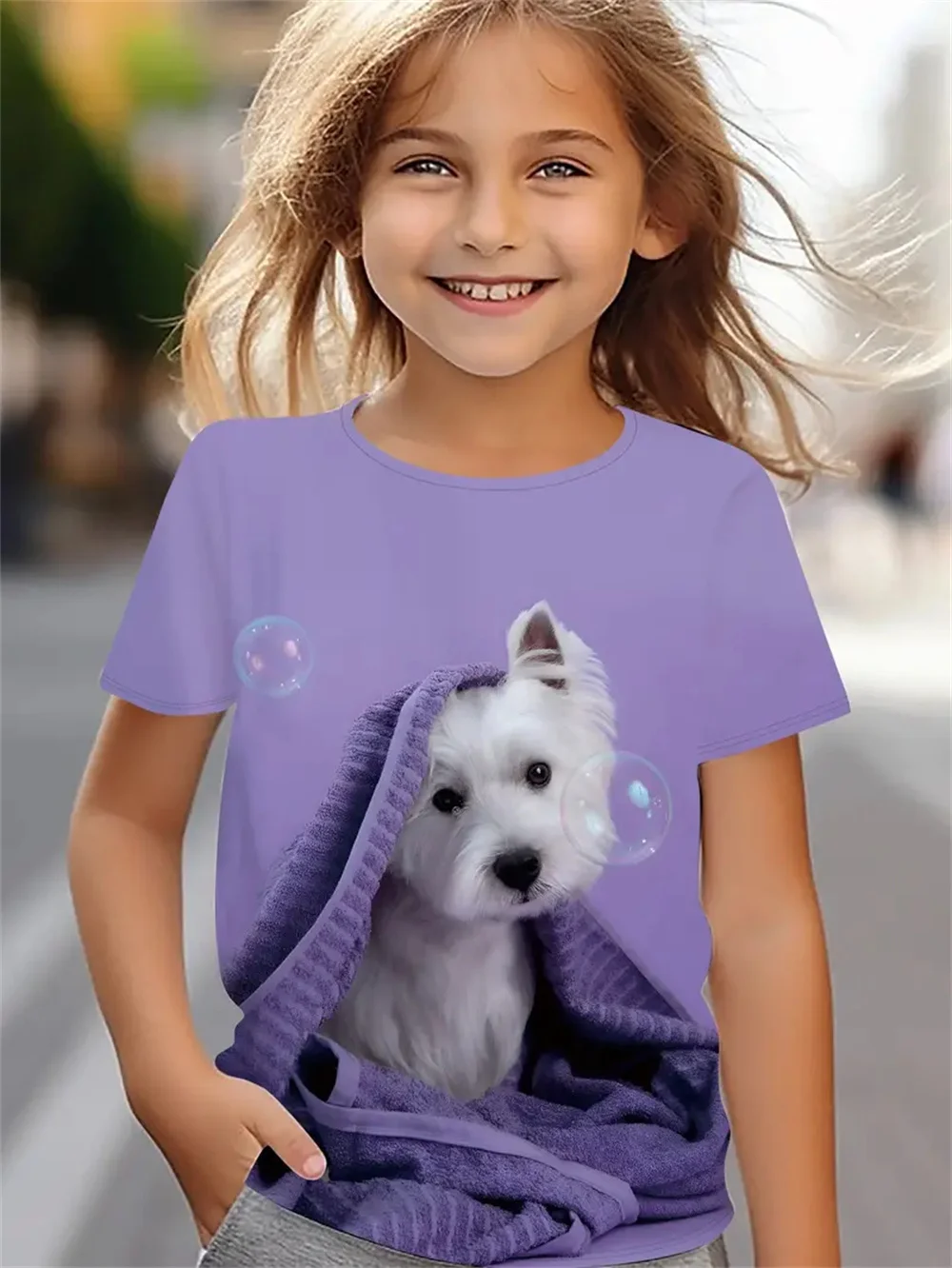 T-shirt à manches courtes pour filles, vêtements décontractés, animal drôle, impression 3D, chien, festival, fête, mode, nouveau, 2025