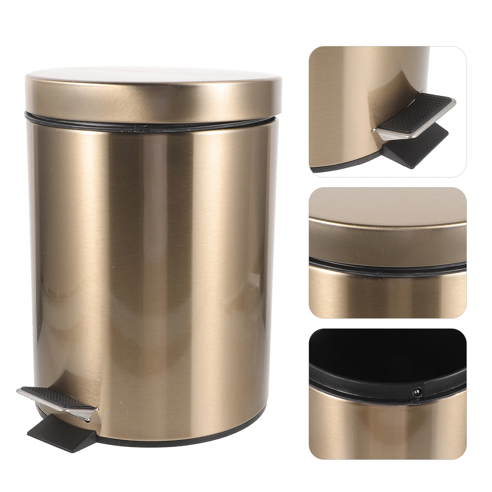 

5L Step Trash Can Stainless Steel Round Pedal Operated Dust Bin for Home Kitchen Bathroom Rubbish Container Pedal Trash Can