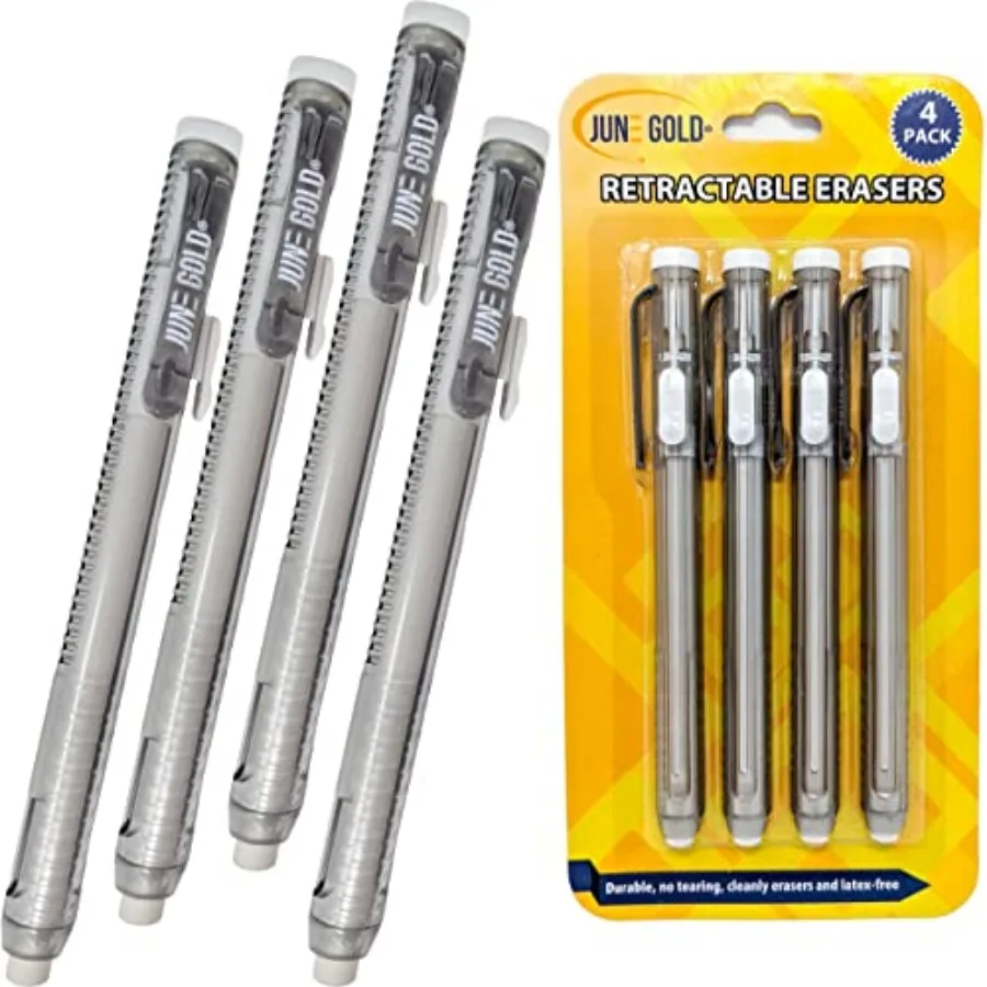 

4 Pack of Retractable Mechanical Pen Erasers - Latex-Free, White Vinyl, and Precision Erasing