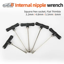 Super B T-handle Bicycle Internal Nipple Wrench 3.2/4.8/5.5/6.0/8.0mm Spoke Wrench Hex Sockets Bike  Rim Repair Wrench Tools