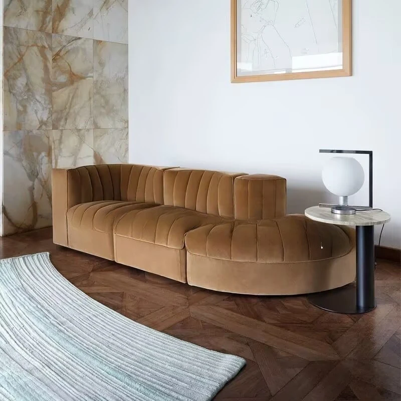 Small apartment fabric sofa combination, special-shaped curved corner wabi-sabi wind module sofa