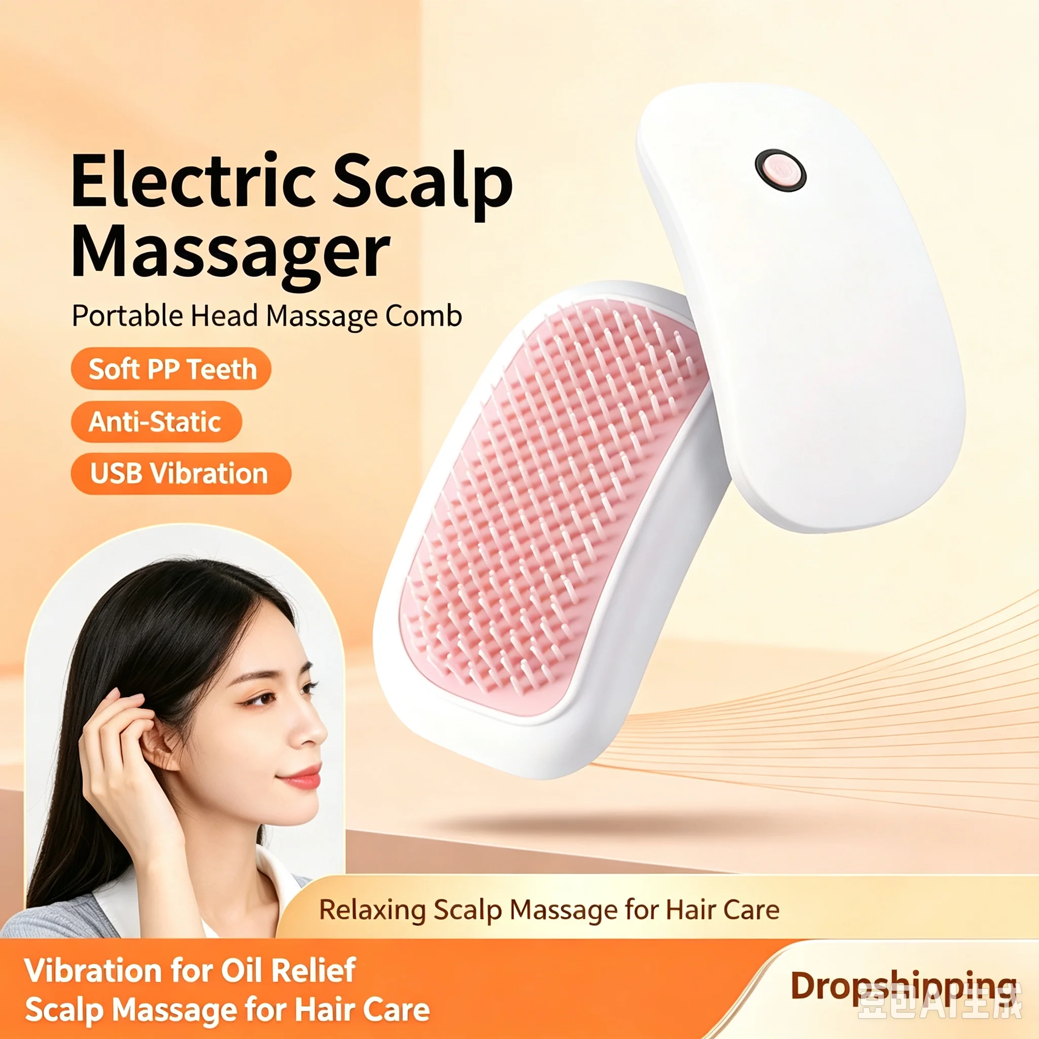 Portable Electric Head Massager Comb Vibration Scalp Massage Device Handheld Hair Care Massager for Relaxation