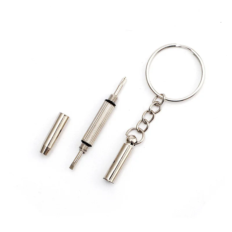 100Pcs Mini 3 In 1 Screwdriver Keychain Stainless Steel Screw Eyeglass Watch Repair Hand Kit Multi Function Tools