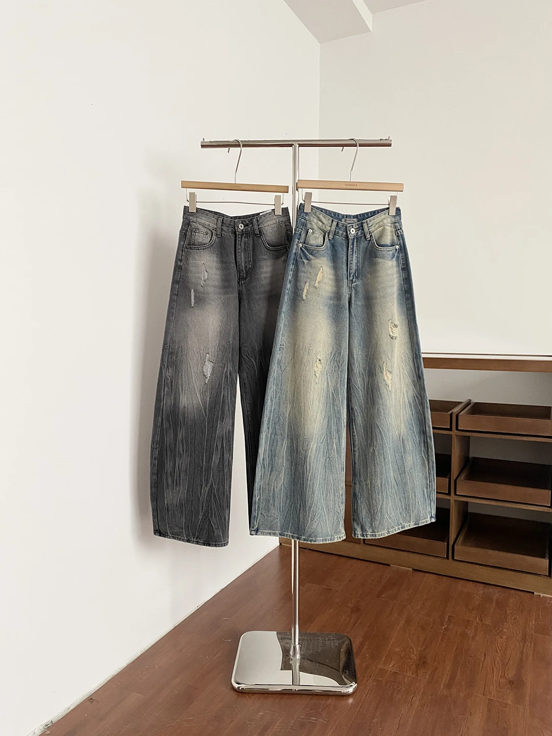 

Spring 2026 High Waist Distressed American Style Women's Fashionable Slim Fit Wide Leg Jeans Retro Versatile Hole Punching