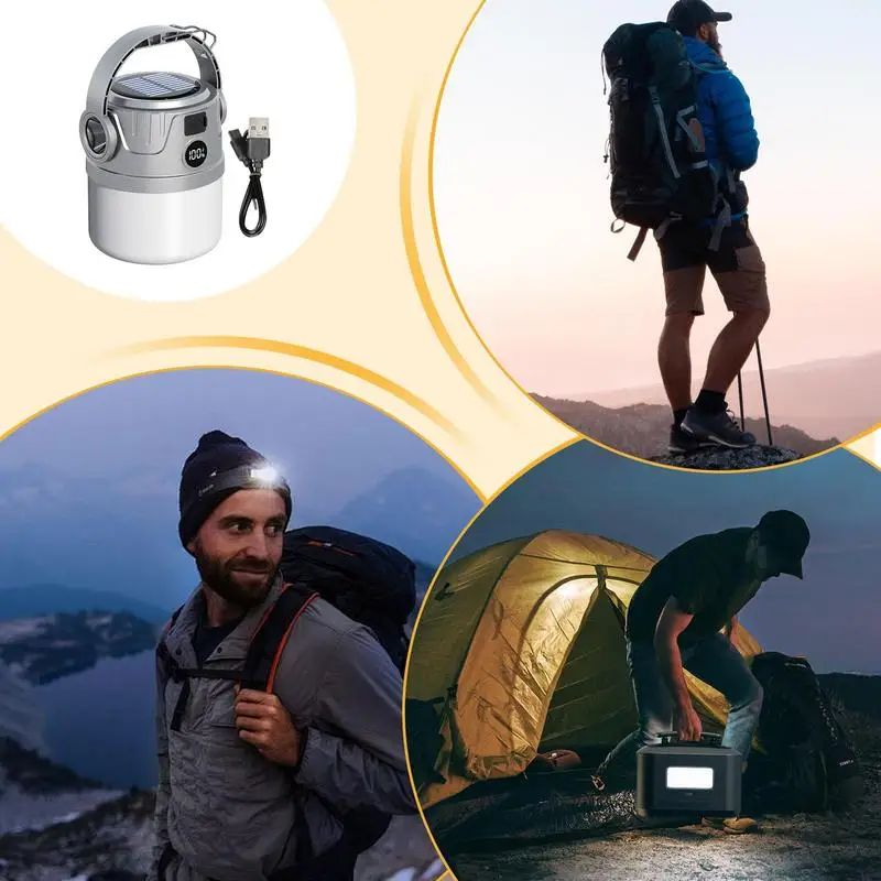 Solar Camping Lights Waterproof USB Rechargeable LED Flashlight Portable LED Flashlight Lightweight Camp Lamp For Hiking Fishing