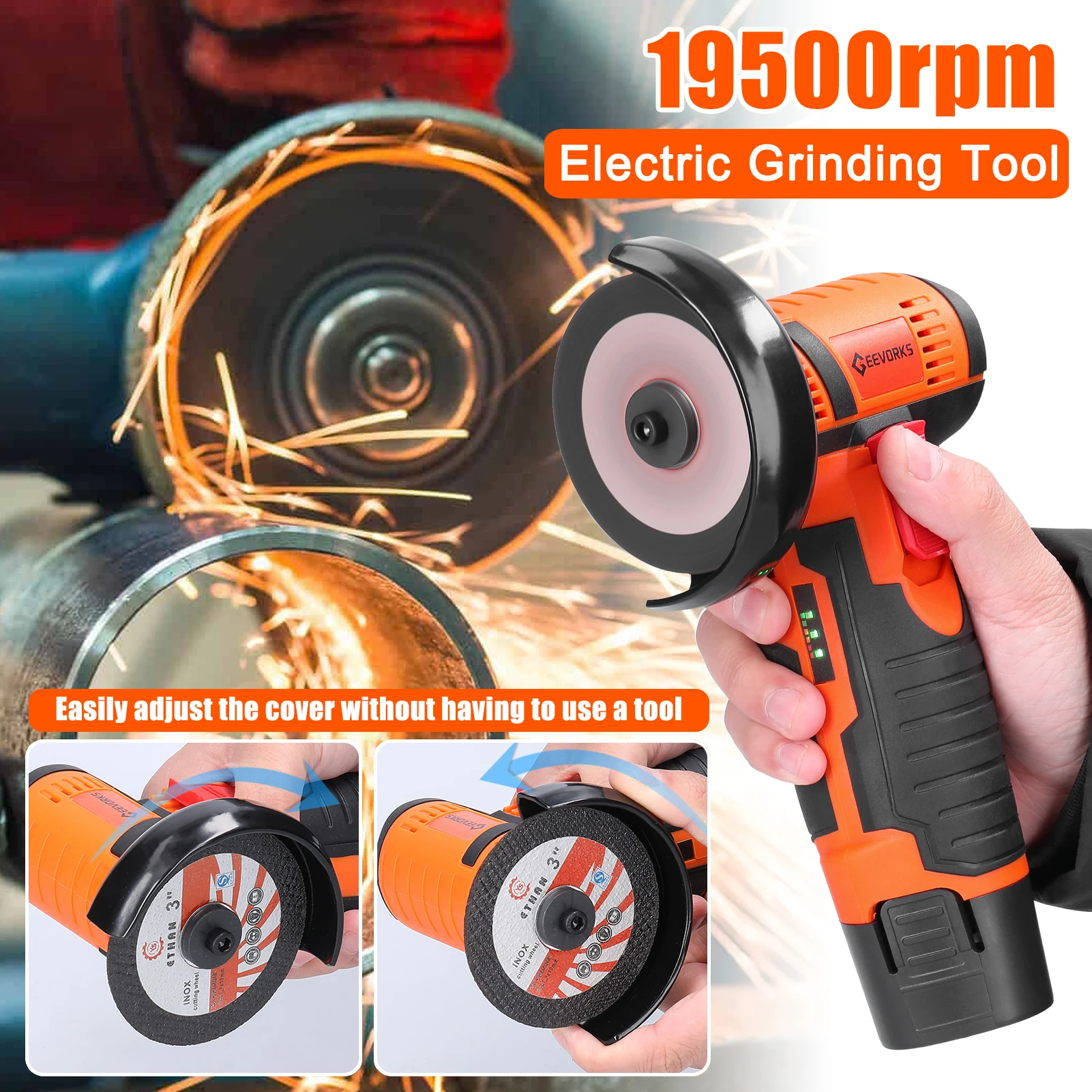 12 V 19500rpm Electric Grinding Tool Multifunctional Angle Grinder Handheld Brushless Motor Cutter for Cutting Polishing Ceramic