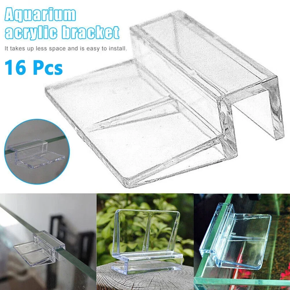 16 Pcs Aquarium Lid Cover Support Holder Bracket Clamp Stand 6/8/10mm Aquarium Fish Tank Glass Cover Bracket Clip Acrylic Clips