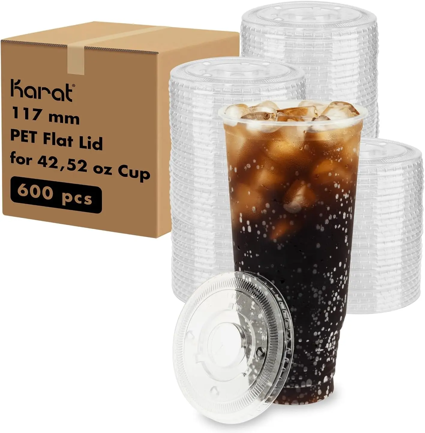 

C-KCL117 PET Flat Lid, Fits 42-52 oz 117mm Diameter PP/Paper Cold Cup (Pack of 600)