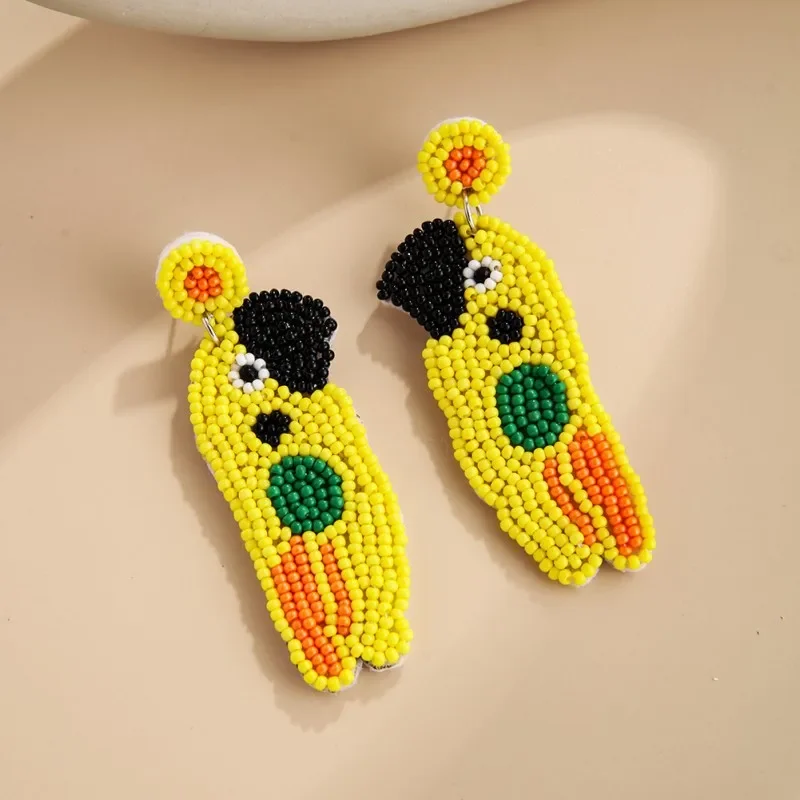 Rice bead earrings Hand knitting Bohemia Alloy Originality Zoon Parakeet Tide Simple Design Beaded earrings