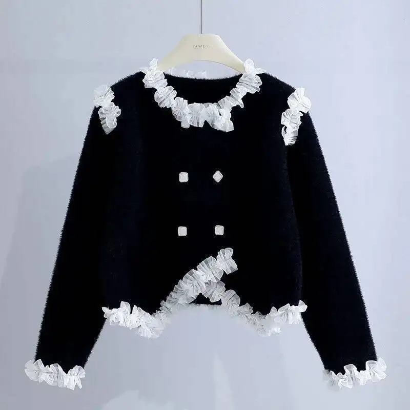 

Норковый свитер, куртка, женская осенне-зимняя новинка, кружевной вязаный кардиган, топ