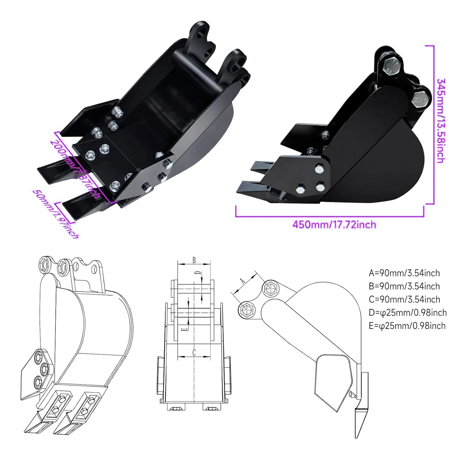 دلو حفر ضيق عالي الكفاءة أسنان معدنية دلو حفر ضيق توفير العمالة مقاوم للماء مع 2 دبابيس للحفارة الصغيرة