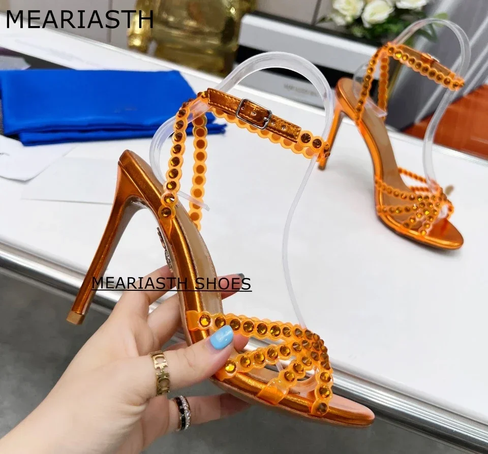 Luxury Rhinestones Sequined Women Sandals Sexy Narrow band Thin High heels Gladiator Sandals Fashion Summer Party Wedding Shoes