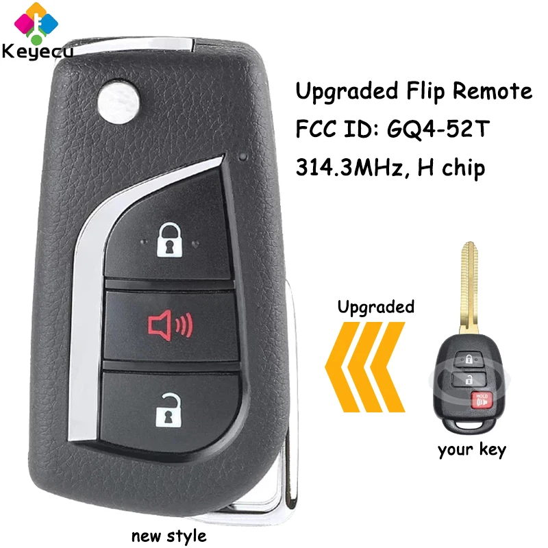 

KEYECU Upgraded Flip Remote Car Key With 3 Buttons 314MHz H Chip for Toyota RAV4 Highlander 2013 2014 2015 2016 2017 Fob GQ4-52T