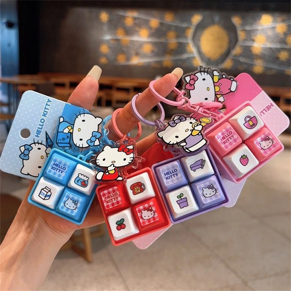 Llavero colgante de dibujos animados Sanrio, botón de tecla, tapa de tecla, tapas de teclado DIY, llavero para pasar el tiempo, colgante para mochila