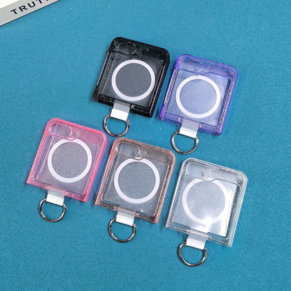Блестящий чехол-держатель для Magsafe Ring Holder для Samsung Galaxy Z Flip 7 6 5 4 3 flip7 ZFlip Магнитный блестящий прозрачный противоударный чехол