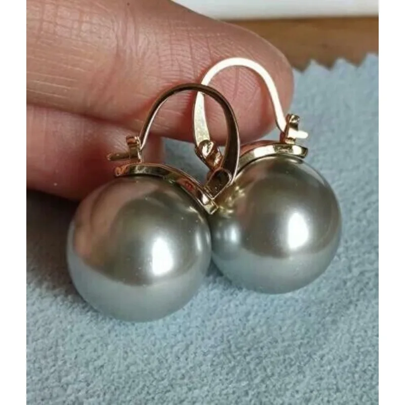 

Excellent AAAA + 16mm Gray Round South Sea Women's Pearl Earrings 14k Yellow Gold Plated