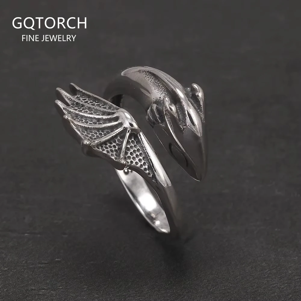 

S925 Silver Gothic Pterodactyl Wing Open Ring for Women Men Dragon Punk Retro Rings Adjustable Trendy Jewelry Party Accessories