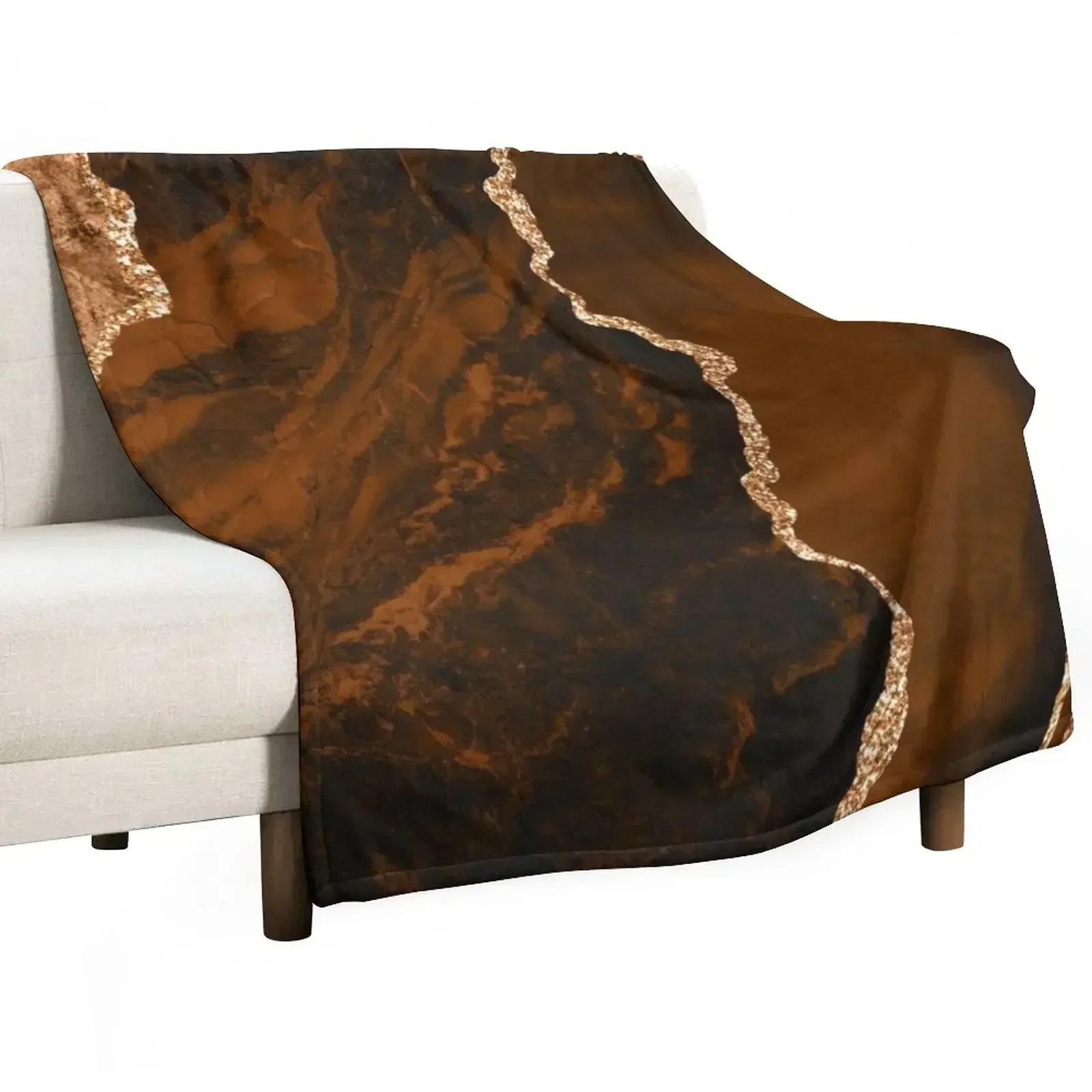 Abstract Chocolate Brown & Gold Modern Geode Agate Design Throw Blanket Blankets For Bed Decorative Throw Blankets