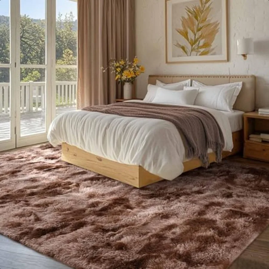 FinRec Brown Rugs for Bedroom Living Room 4x6 Feet Plush Fluffy Shag Area Rug NonSlip Fuzzy Furry Shaggy Rug for Room Dorm Room
