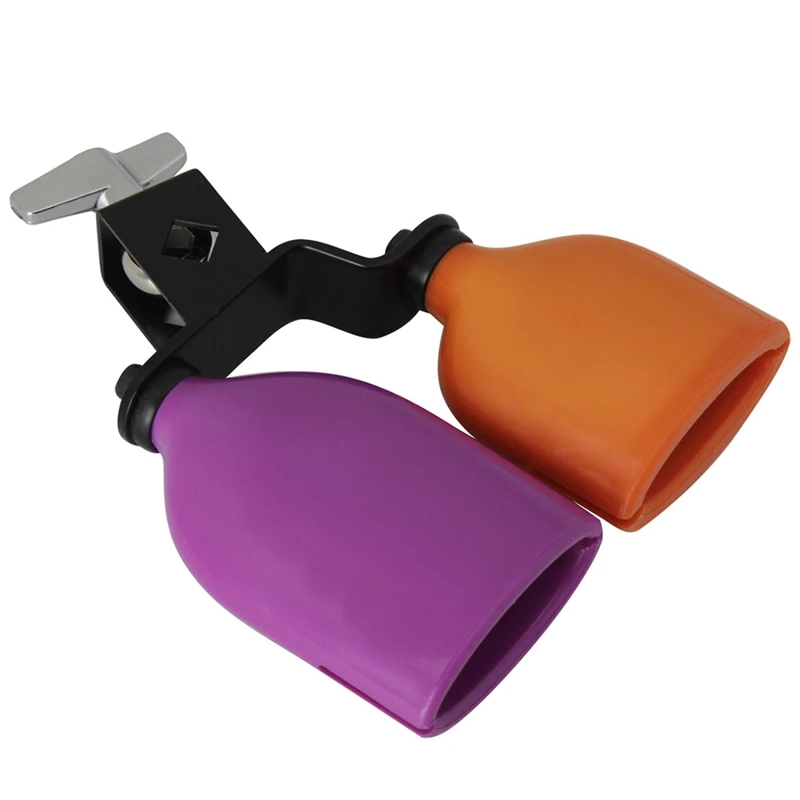 Bicolor Cowbell For Drum Set High And Low Tones Double Mounted Bell Kit Percussion Instruments Medium Size Purple+Orange